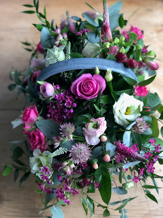 Valentines Pink Basket Arrangement