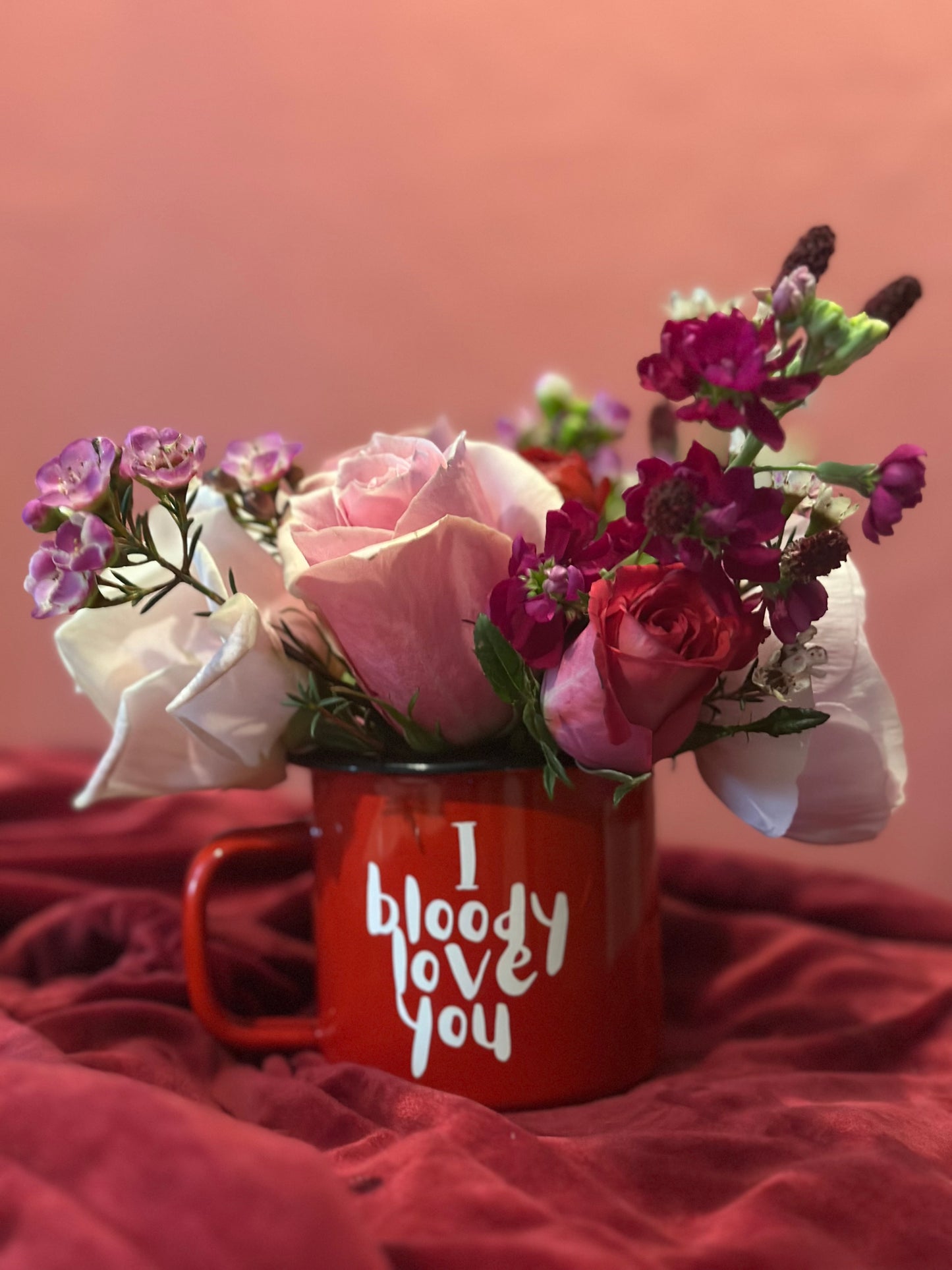 I Bloody Love You Mug with Flowers