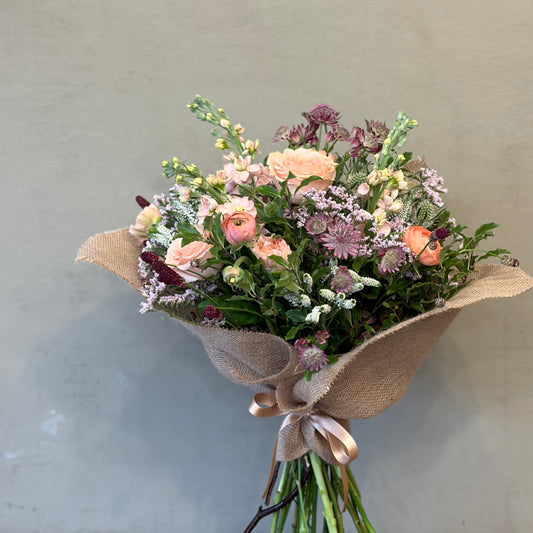 Pastel Bouquet in Hessian (£50 / £60)