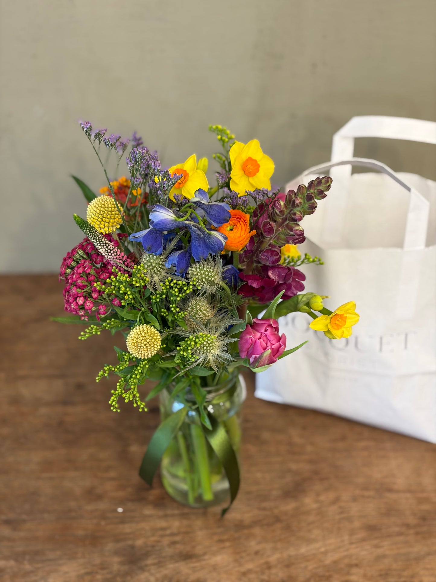 Colourful Jar Posy in Bag (£20 / £25)